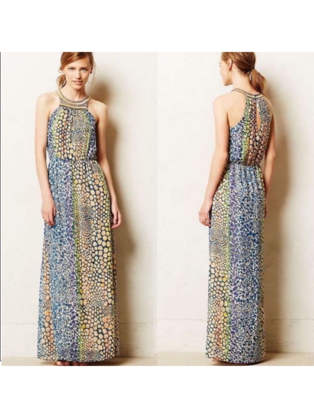 Anthropologie HD in Paris Halter Neck Animal Print Colourful Maxi Dress. Small - Picture 2 of 13